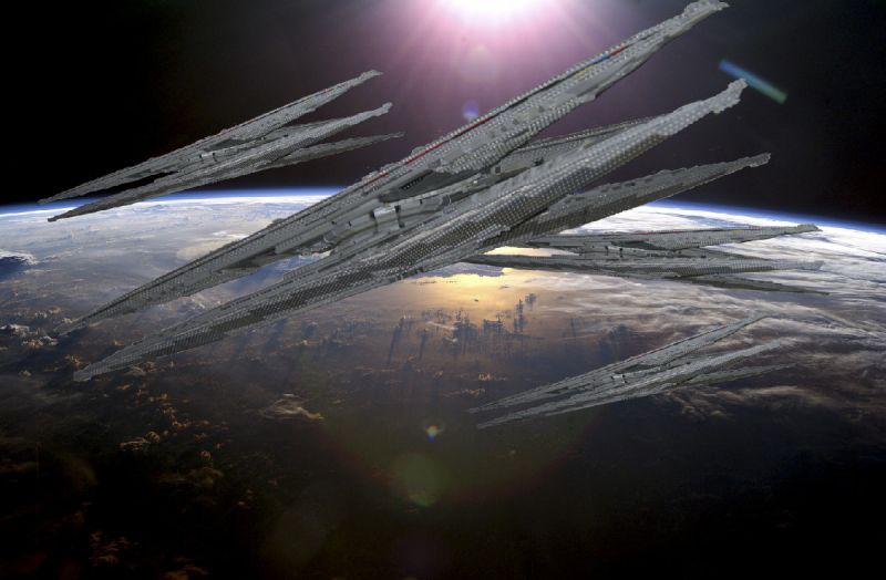 Illustration for article titled The ships of Battlestar Galactica, immortalized in thousands of LEGO bricks